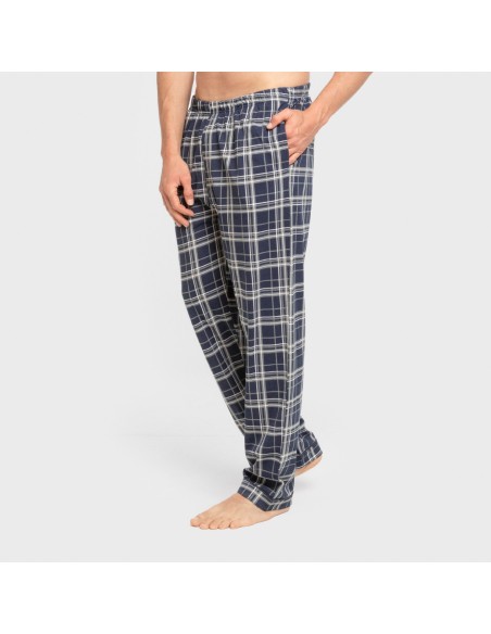 Pijama largo camisero algodón hombre Cuadro Brais azul pijamas-largos-hombre
