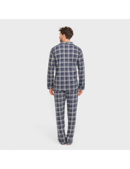 Pijama largo camisero algodón hombre Cuadro Brais azul pijamas-largos-hombre