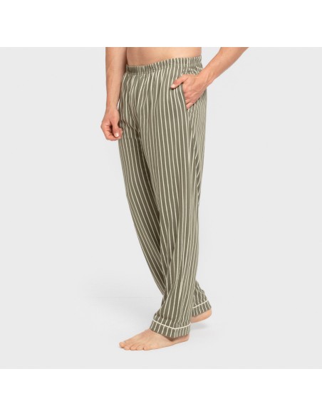 Pijama largo camisero algodón hombre Raya John verde caceria pijamas-largos-hombre
