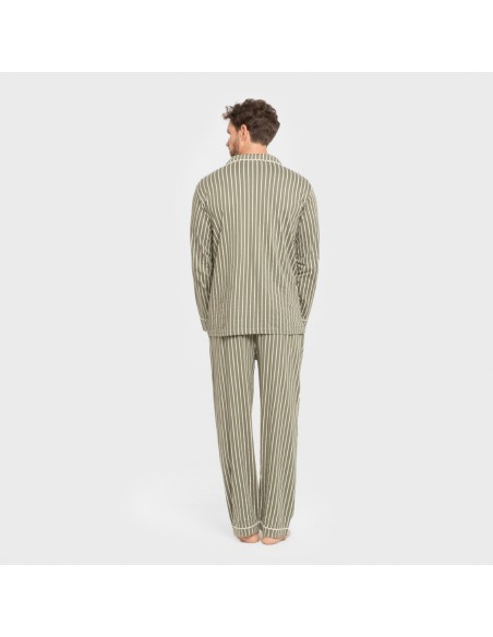 Pijama largo camisero algodón hombre Raya John verde caceria pijamas-largos-hombre