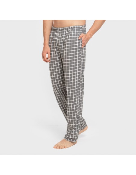 Pijama largo camisero algodón hombre Cuadro Roberto gris pijamas-largos-hombre