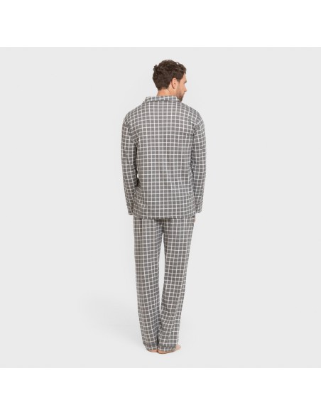 Pijama largo camisero algodón hombre Cuadro Roberto gris pijamas-largos-hombre