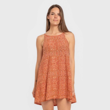 Vestido corto tirantes crepe Silda teja vestidos-y-blusones-mujer