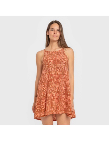 Vestido corto tirantes crepe Silda teja vestidos-y-blusones-mujer