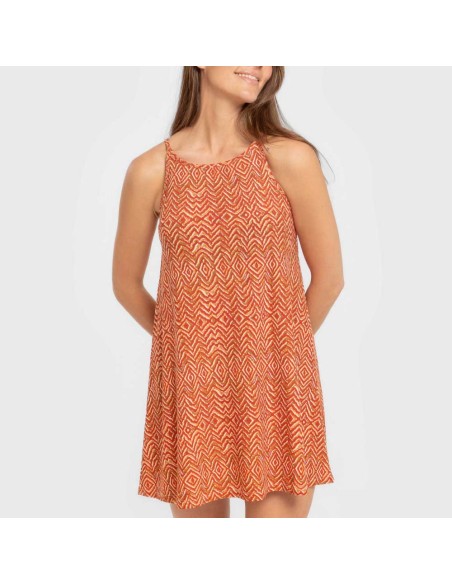 Vestido corto tirantes crepe Silda teja vestidos-y-blusones-mujer