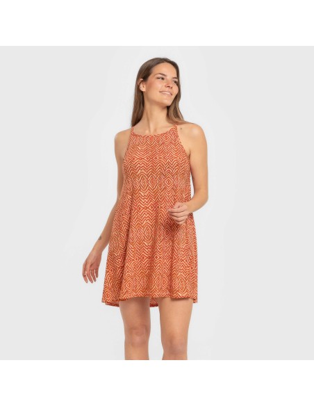 Vestido corto tirantes crepe Silda teja vestidos-y-blusones-mujer