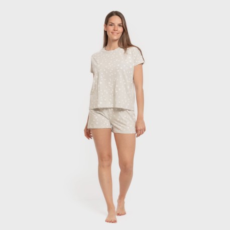 Pijama corto manga fluida algodón mujer Estrellita gris pijamas-cortos-mujer