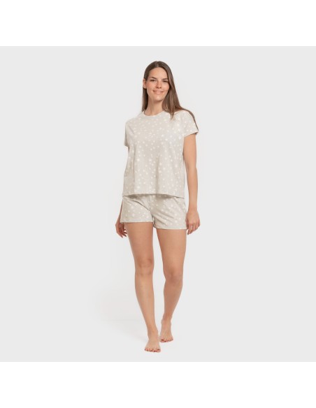 Pijama corto manga fluida algodón mujer Estrellita gris pijamas-cortos-mujer