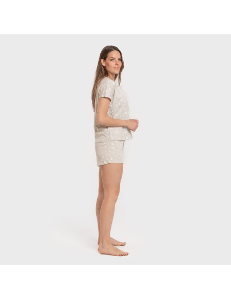 Pijama corto manga fluida algodón mujer Estrellita gris pijamas-cortos-mujer