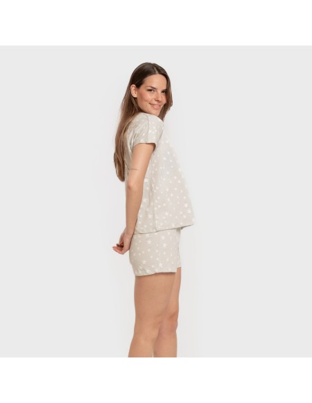 Pijama corto manga fluida algodón mujer Estrellita gris pijamas-cortos-mujer