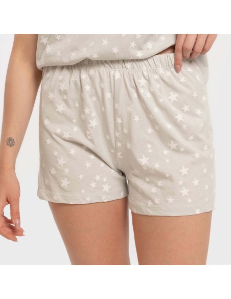 Pijama corto manga fluida algodón mujer Estrellita gris pijamas-cortos-mujer