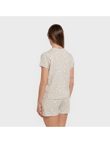 Pijama corto manga fluida algodón mujer Estrellita gris pijamas-cortos-mujer