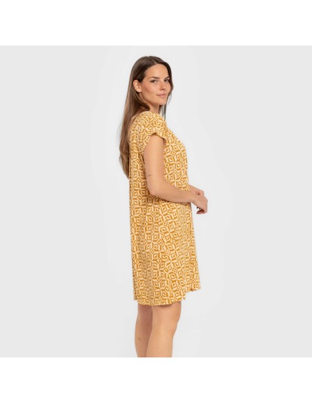 Vestido corto manga fluida crepe Corinto ocre vestidos-y-blusones-mujer