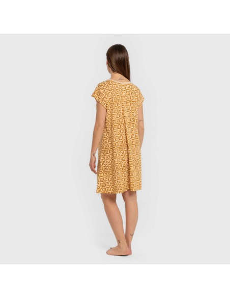 Vestido corto manga fluida crepe Corinto ocre vestidos-y-blusones-mujer