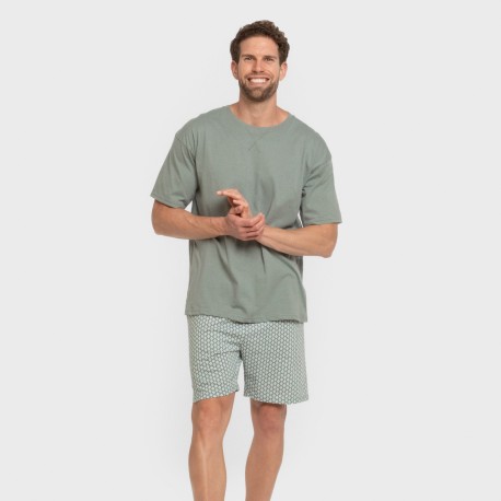 Pijama corto algodón hombre Sassy verde azulado pijamas-cortos-hombre