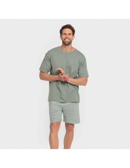 Pijama corto algodón hombre Sassy verde azulado pijamas-cortos-hombre