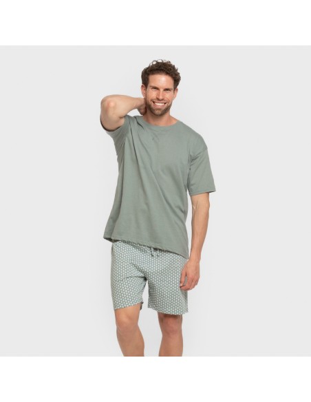 Pijama corto algodón hombre Sassy verde azulado pijamas-cortos-hombre