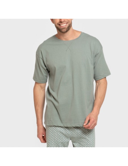 Pijama corto algodón hombre Sassy verde azulado pijamas-cortos-hombre
