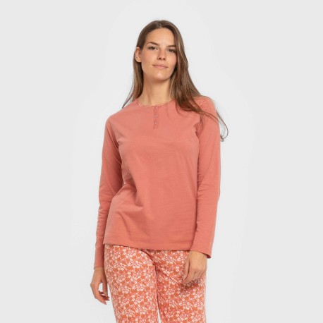 Pijama largo algodón Mesalia marsala pijamas-largos-de-mujer