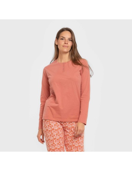Pijama largo algodón Mesalia marsala pijamas-largos-de-mujer