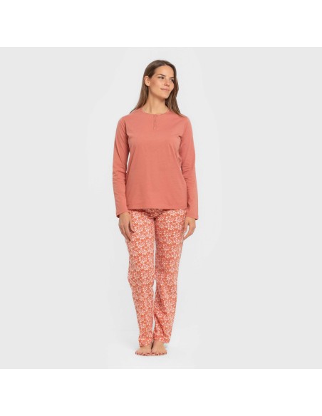 Pijama largo algodón Mesalia marsala pijamas-largos-de-mujer