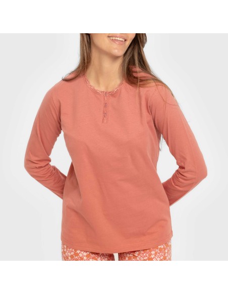 Pijama largo algodón Mesalia marsala pijamas-largos-de-mujer