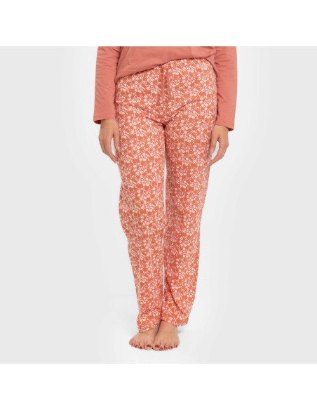 Pijama largo algodón Mesalia marsala pijamas-largos-de-mujer