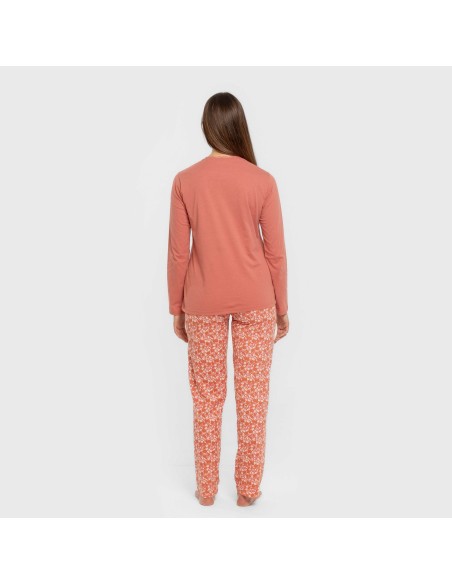 Pijama largo algodón Mesalia marsala pijamas-largos-de-mujer