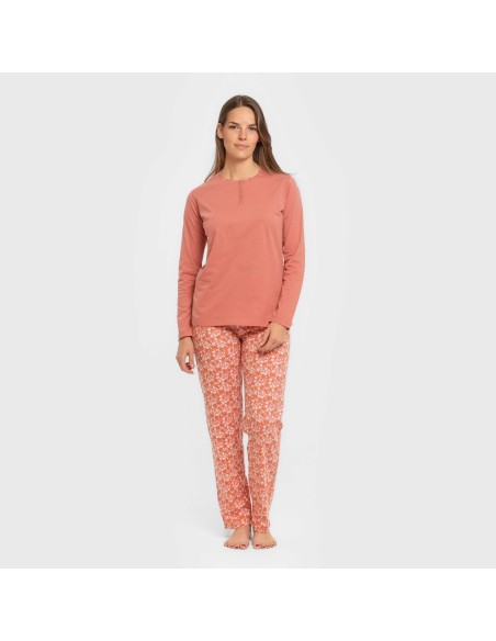 Pijama largo algodón Mesalia marsala pijamas-largos-de-mujer