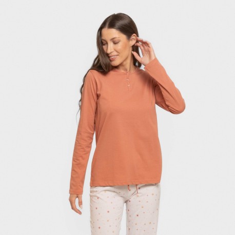 Pijama largo algodón Condy ocre - caldera pijamas-largos-de-mujer
