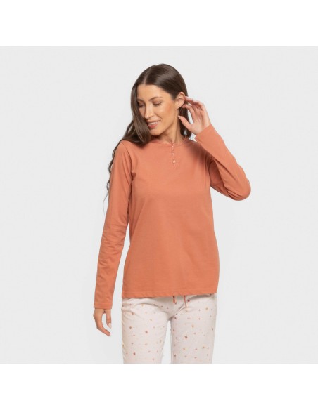 Pijama largo algodón Condy ocre - caldera pijamas-largos-de-mujer