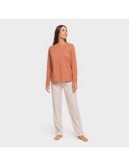Pijama largo algodón Condy ocre - caldera pijamas-largos-de-mujer
