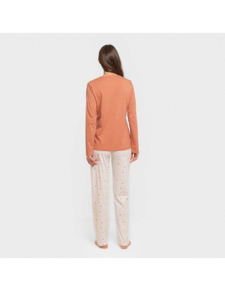 Pijama largo algodón Condy ocre - caldera pijamas-largos-de-mujer