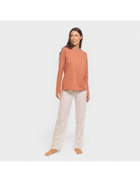 Pijama largo algodón Condy ocre - caldera pijamas-largos-de-mujer