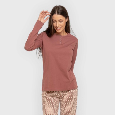 Pijama largo algodón Eucalipto malva rosa pijamas-largos-de-mujer