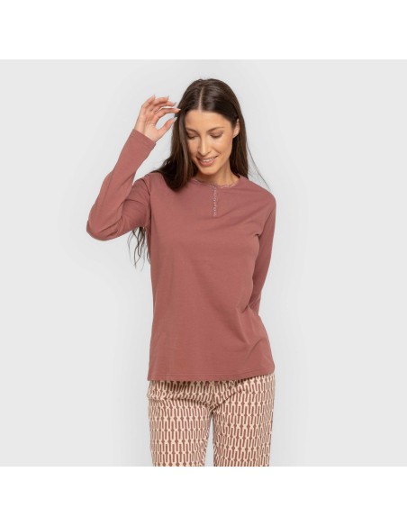 Pijama largo algodón Eucalipto malva rosa pijamas-largos-de-mujer