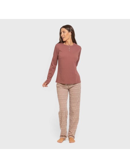 Pijama largo algodón Eucalipto malva rosa pijamas-largos-de-mujer