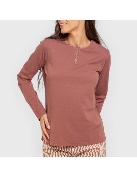 Pijama largo algodón Eucalipto malva rosa pijamas-largos-de-mujer