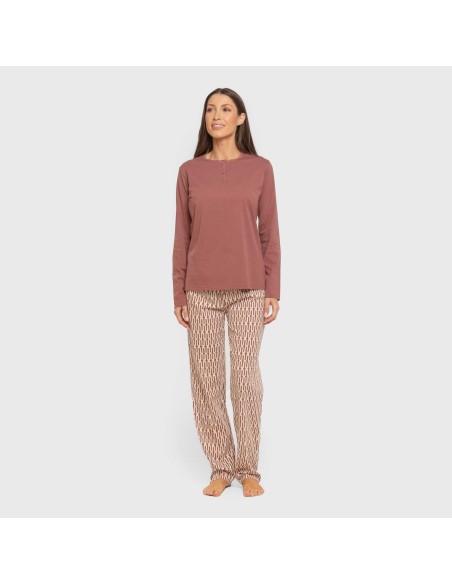 Pijama largo algodón Eucalipto malva rosa pijamas-largos-de-mujer