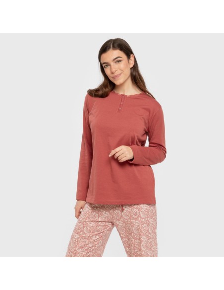 Pijama largo algodón Rastberry rosa pijamas-largos-de-mujer