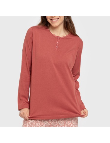Pijama largo algodón Rastberry rosa pijamas-largos-de-mujer