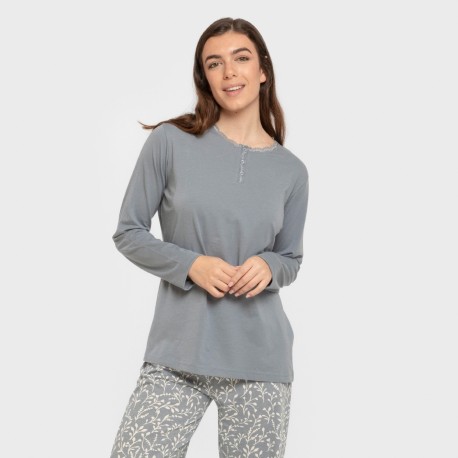 Pijama largo algodón Lauri indigo pijamas-largos-de-mujer
