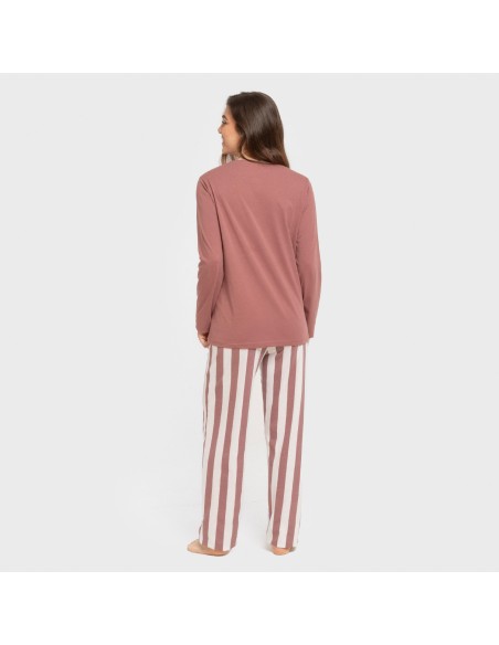 Pijama largo algodón Raya Elvis malva rosa pijamas-largos-de-mujer