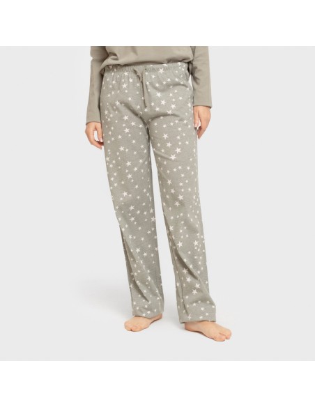 Pijama largo algodón Estrellita verde seco pijamas-largos-de-mujer