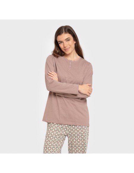 Pijama largo algodón Narciso berenjena seco pijamas-largos-de-mujer