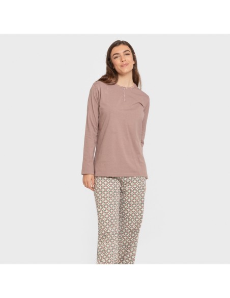 Pijama largo algodón Narciso berenjena seco pijamas-largos-de-mujer