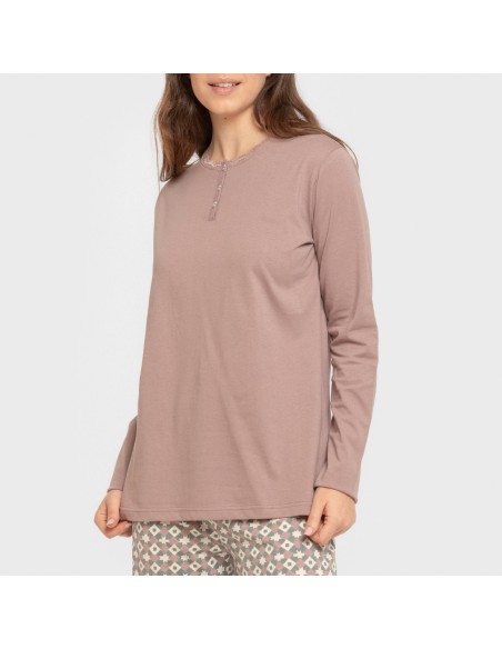 Pijama largo algodón Narciso berenjena seco pijamas-largos-de-mujer