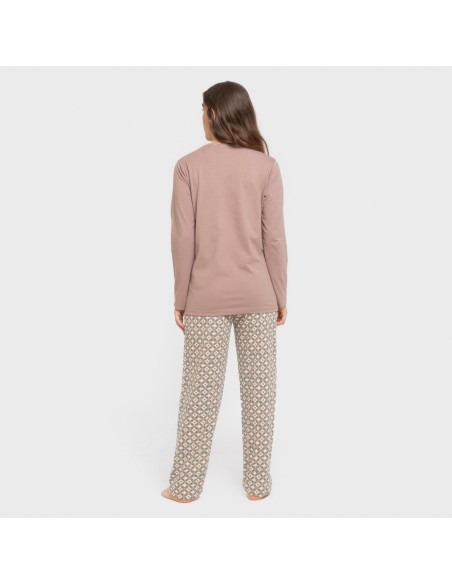 Pijama largo algodón Narciso berenjena seco pijamas-largos-de-mujer