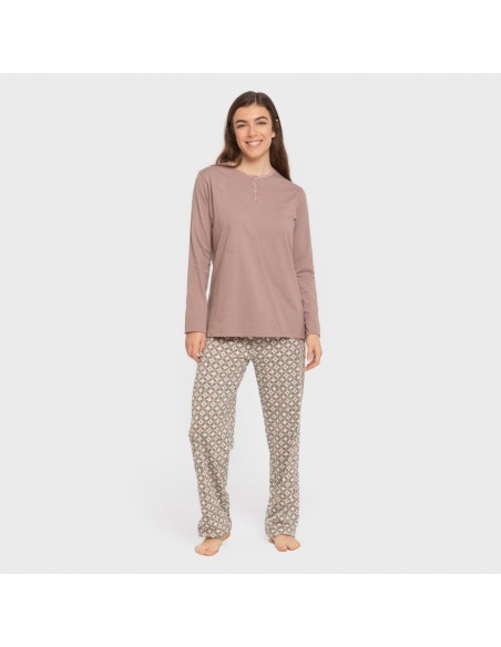 Pijama largo algodón Narciso berenjena seco pijamas-largos-de-mujer