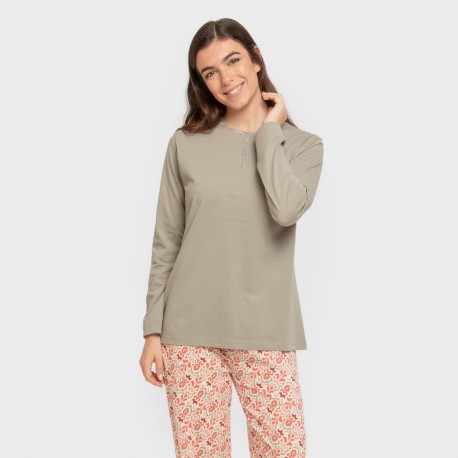 Pijama largo algodón Nenuca verde seco pijamas-largos-de-mujer